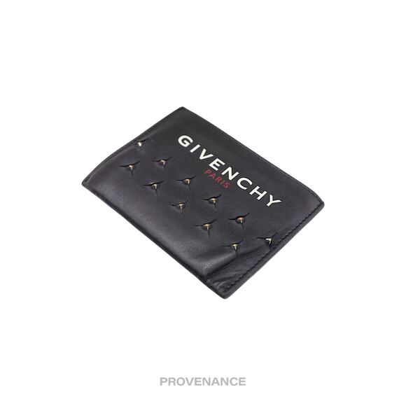 🔴 Givenchy Logo Card Wallet - Black Leather Metal Studs - Picture 3 of 6